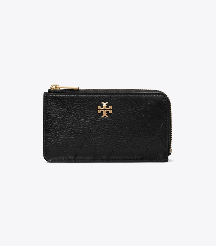 Tory Burch designer card cases Charlie Quilted Zip Card Case in Black front