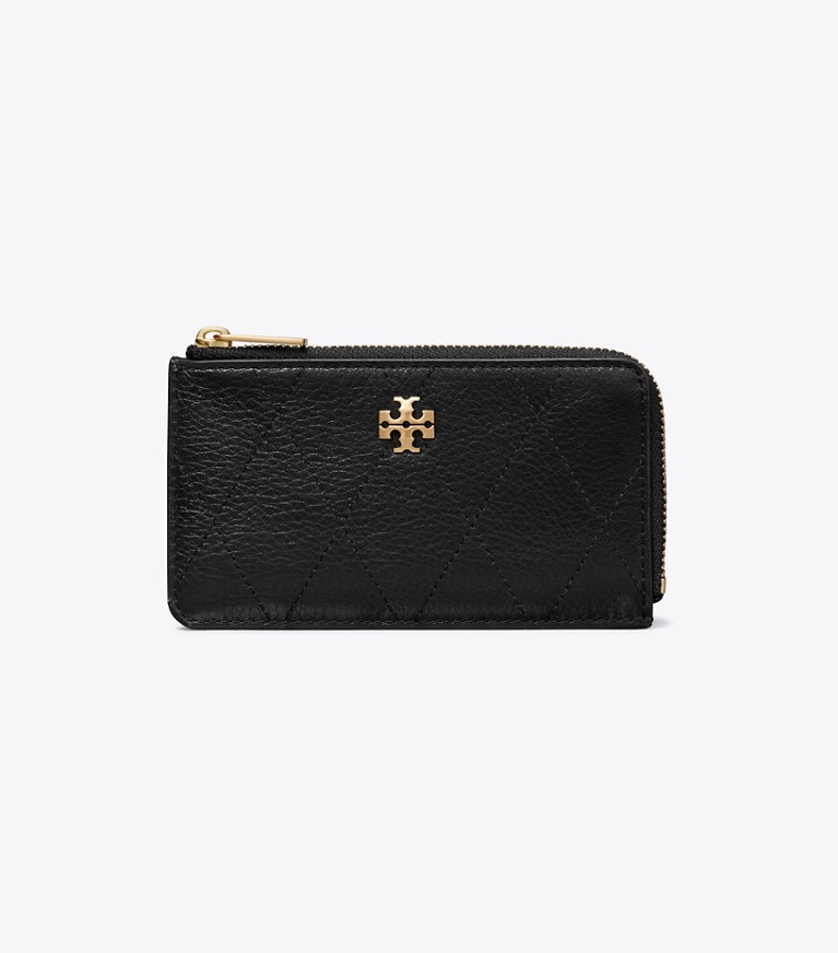 Tory Burch designer card cases Charlie Quilted Zip Card Case in Black front