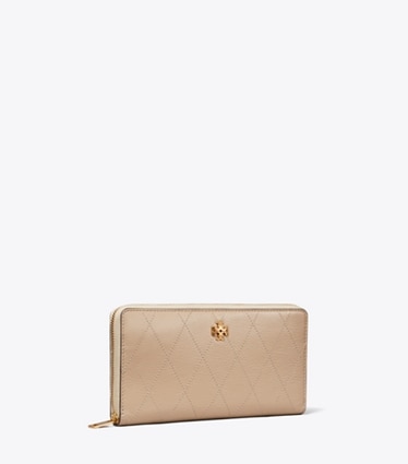 Tory Burch designer 財布 チャーリー キルト ジップ コンチネンタル ウォレット in Soft Cement angle