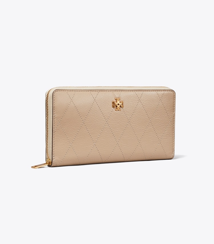 Tory Burch designer 財布 チャーリー キルト ジップ コンチネンタル ウォレット in Soft Cement angle
