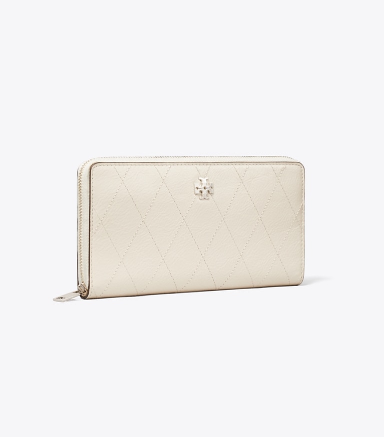 Tory Burch designer wallets Charlie Quilted Zip Continental Wallet in Light Cream angle