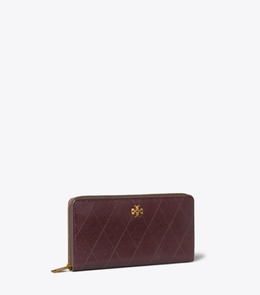 Tory Burch designer wallets Charlie Quilted Zip Continental Wallet in Vintage Bordeaux angle