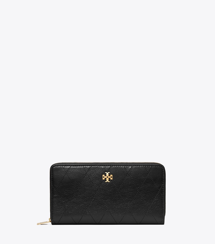 Tory Burch Charlie Quilted Zip Continental Wallet — Black