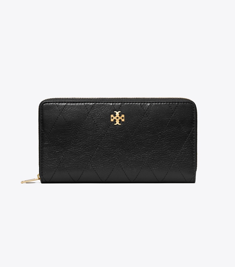 Tory Burch designer wallets Charlie Quilted Zip Continental Wallet in Black front