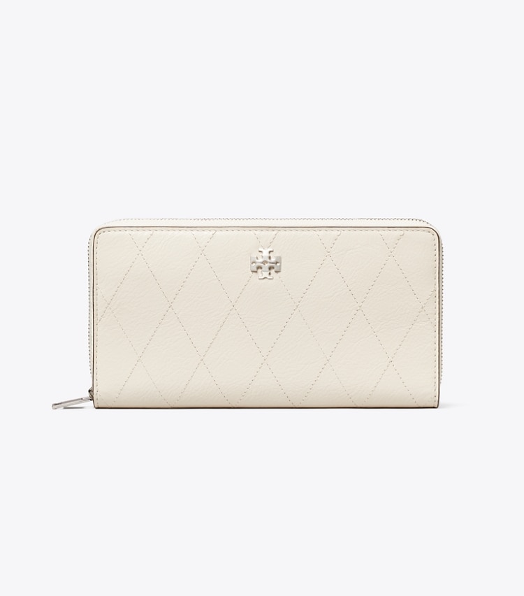 Tory Burch designer wallets Charlie Quilted Zip Continental Wallet in Light Cream front