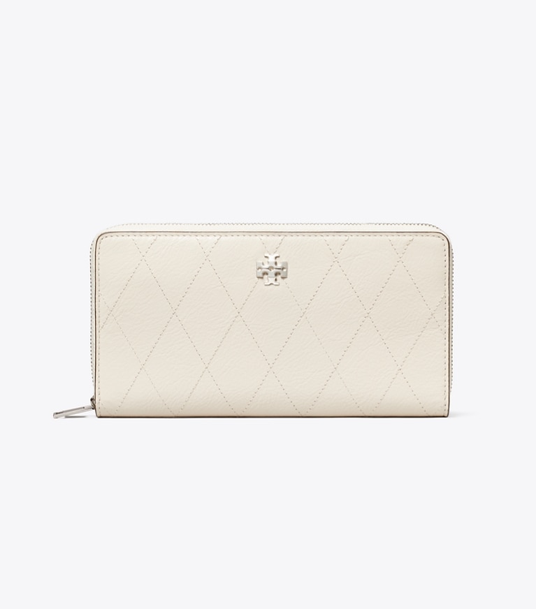 Tory Burch designer wallets Charlie Quilted Zip Continental Wallet in Light Cream front