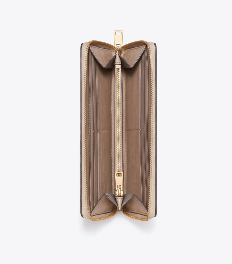 Tory Burch designer 財布 チャーリー キルト ジップ コンチネンタル ウォレット in Soft Cement オーバーヘッド