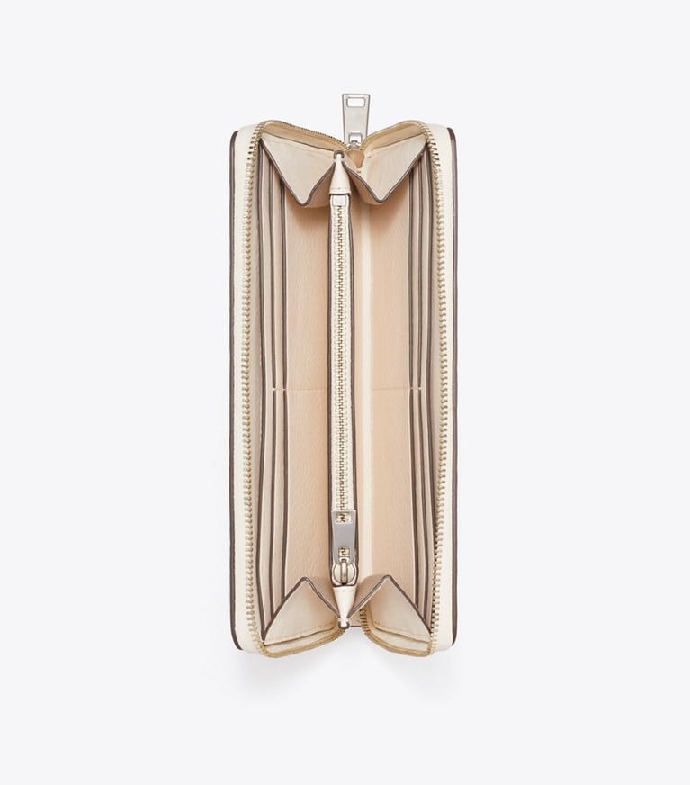 Tory Burch designer wallets Charlie Quilted Zip Continental Wallet in Light Cream overhead