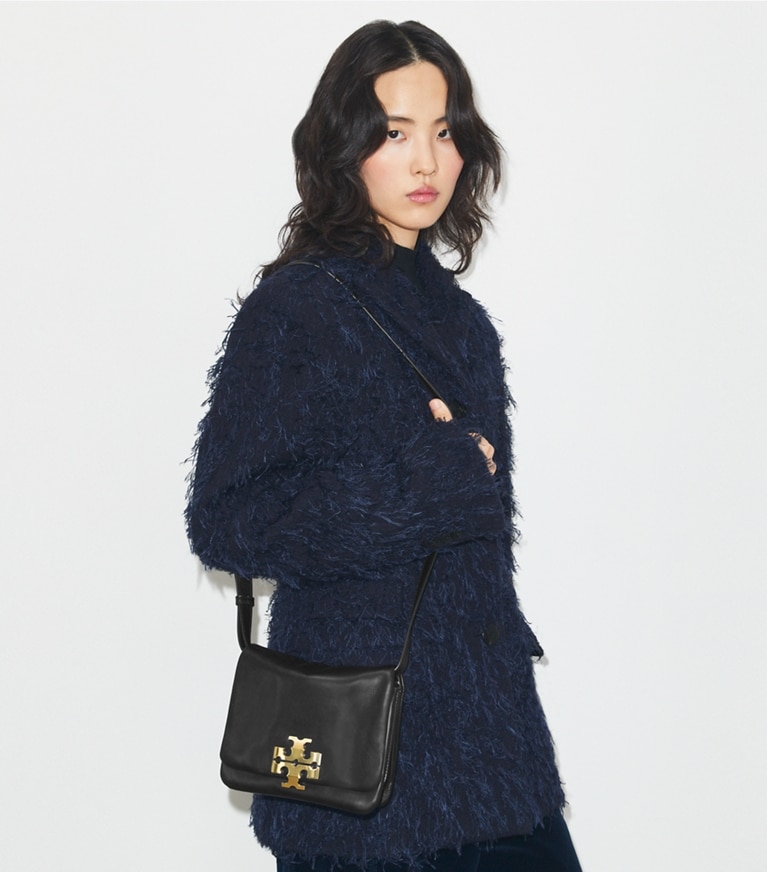 Tory Burch designer shoulder bags Charlie Runway Shoulder Bag in BLACK/GOLD accessory on model