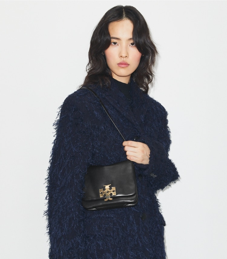 Tory Burch designer shoulder bags Charlie Runway Shoulder Bag in BLACK/GOLD additional on model