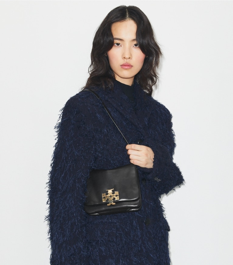 Tory Burch designer shoulder bags Charlie Runway Shoulder Bag in BLACK/GOLD additional on model