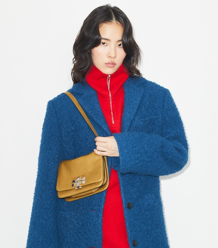 Tory Burch designer shoulder bags Charlie Runway Shoulder Bag in WREN BROWN additional on model