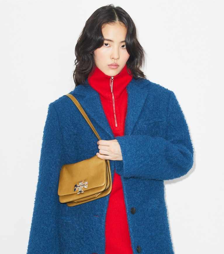 Tory Burch designer shoulder bags Charlie Runway Shoulder Bag in WREN BROWN additional on model