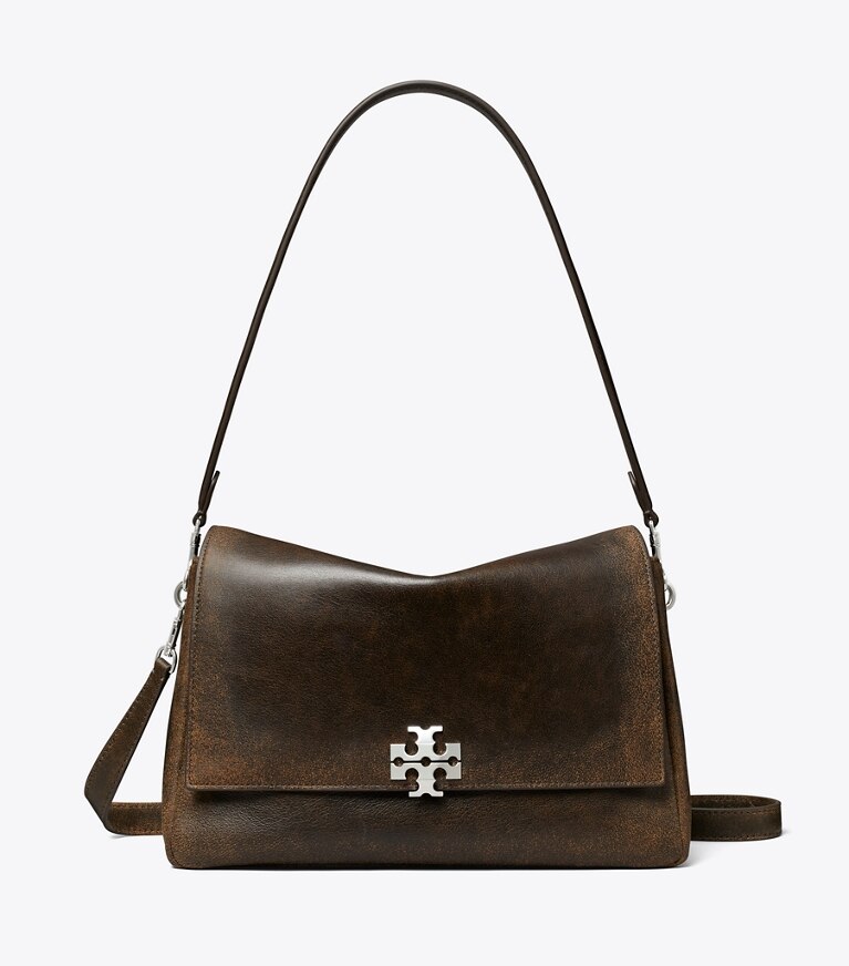 Tory Burch designer schultertaschen Charlie Schultertasche im Used-Look in New Barley/ Dark Roast front