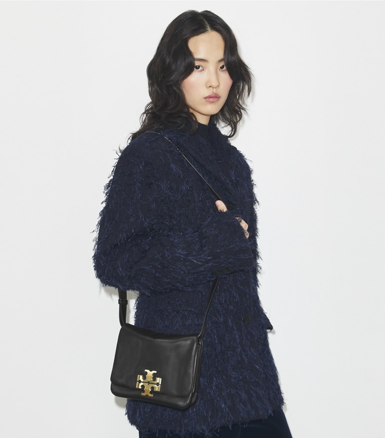 Tory Burch designer shoulder bags Charlie Shoulder Bag in BLACK/GOLD accessory on model