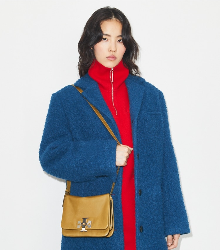 Tory Burch designer shoulder bags Charlie Shoulder Bag in WREN BROWN accessory on model
