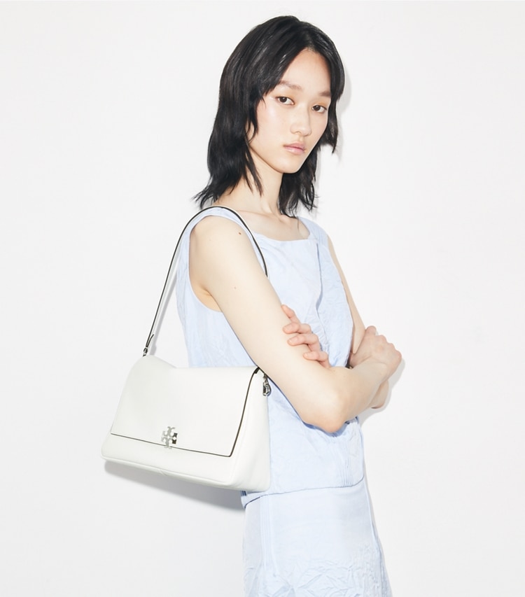 Tory Burch designer shoulder bags Charlie Shoulder Bag in Bianco accessory on model