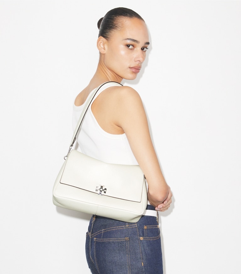 Tory Burch designer shoulder bags Charlie Shoulder Bag in Bianco accessory on model