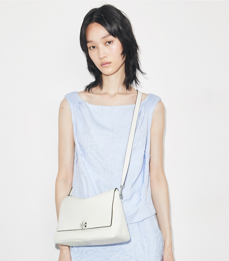 Tory Burch designer shoulder bags Charlie Shoulder Bag in Bianco additional on model