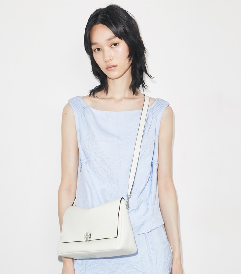 Tory Burch designer shoulder bags Charlie Shoulder Bag in Bianco additional on model