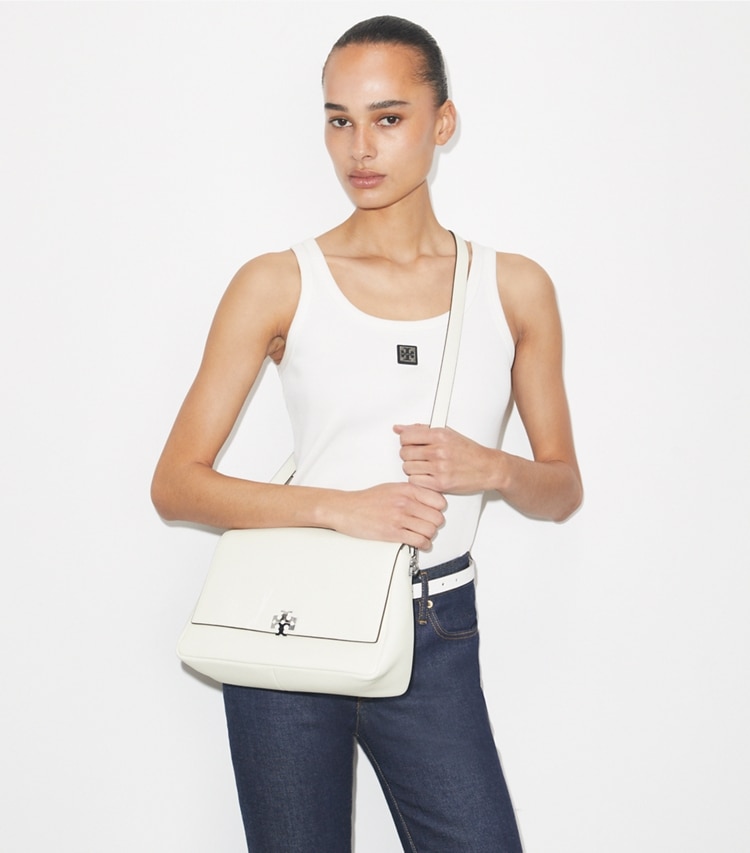Tory Burch designer shoulder bags Charlie Shoulder Bag in Bianco additional on model