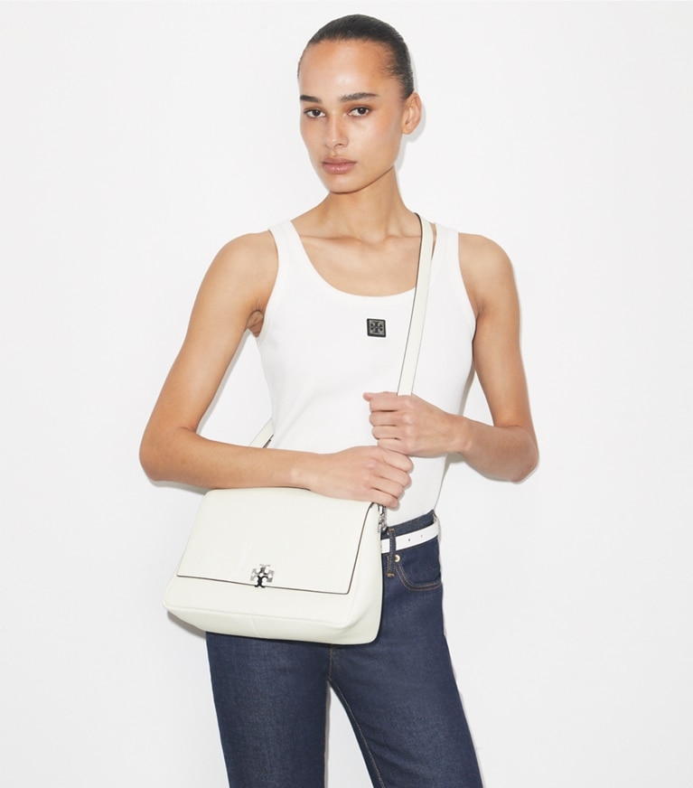 Tory Burch designer shoulder bags Charlie Shoulder Bag in Bianco additional on model