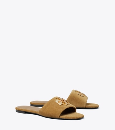 Tory Burch designer sandals Charlie Slide in TOFFEE / GOLD angle
