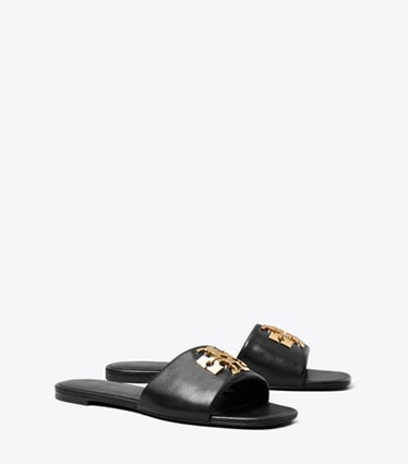 Tory Burch designer sandals Charlie Slide in PERFECT BLACK / GOLD angle
