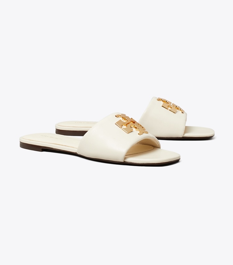Tory Burch designer sandals Charlie Slide in LIGHT CREAM / GOLD angle