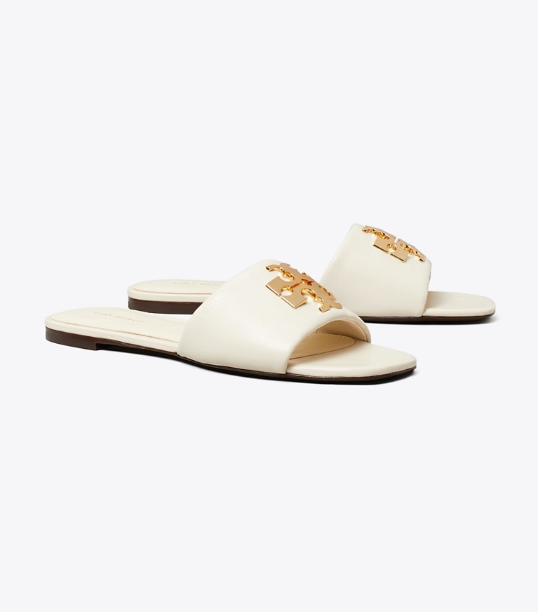 Tory Burch designer sandals Charlie Slide in LIGHT CREAM / GOLD angle