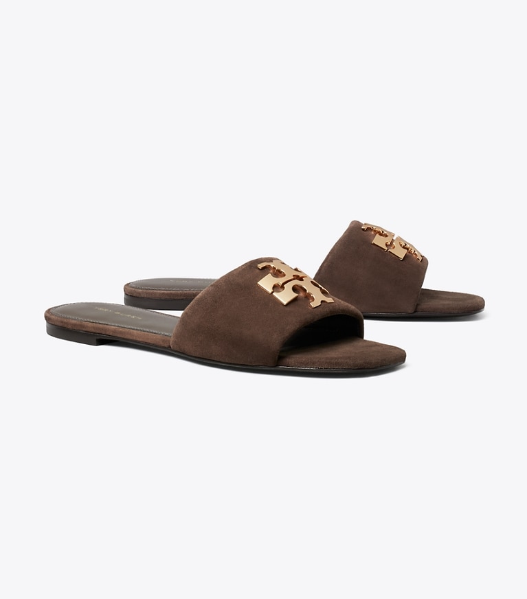 Tory Burch designer sandals Charlie Slide in DARK COCOA / GOLD angle