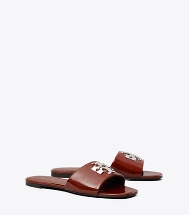 Tory Burch designer sandals Charlie Slide in FUOCO / SILVER angle