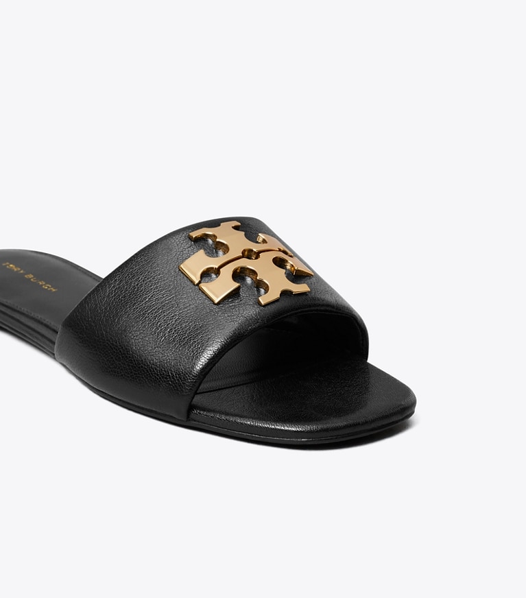 Tory Burch designer sandals Charlie Slide in PERFECT BLACK / GOLD detail