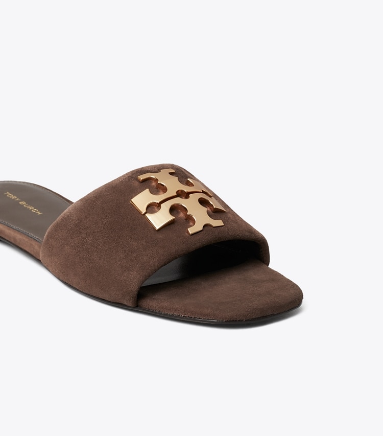 Tory Burch designer sandals Charlie Slide in DARK COCOA / GOLD detail