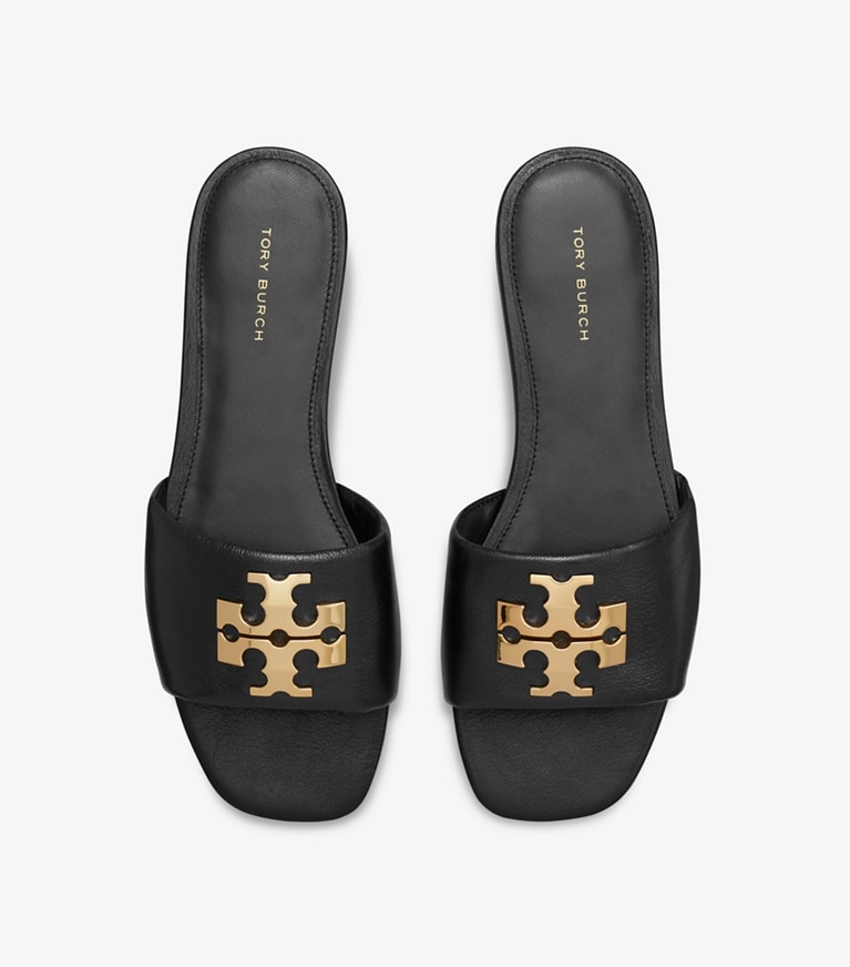 Tory Burch designer sandals Charlie Slide in PERFECT BLACK / GOLD overhead