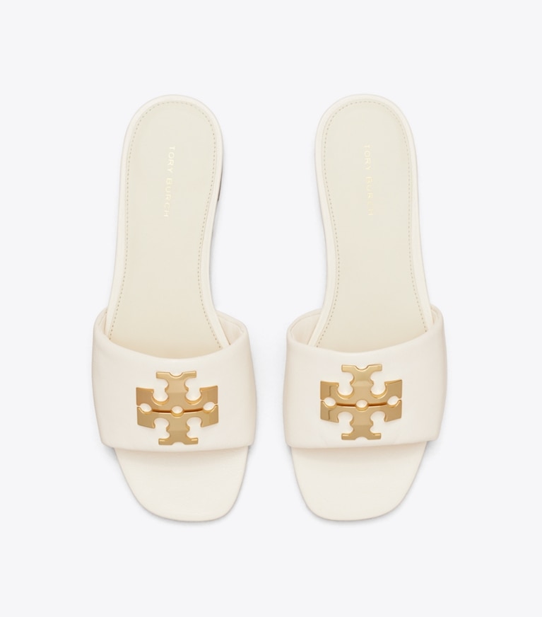 Tory Burch designer sandals Charlie Slide in LIGHT CREAM / GOLD overhead