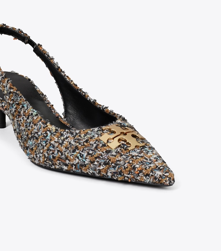 Tory Burch designer heels Charlie Slingback in BROWN MULTI detail