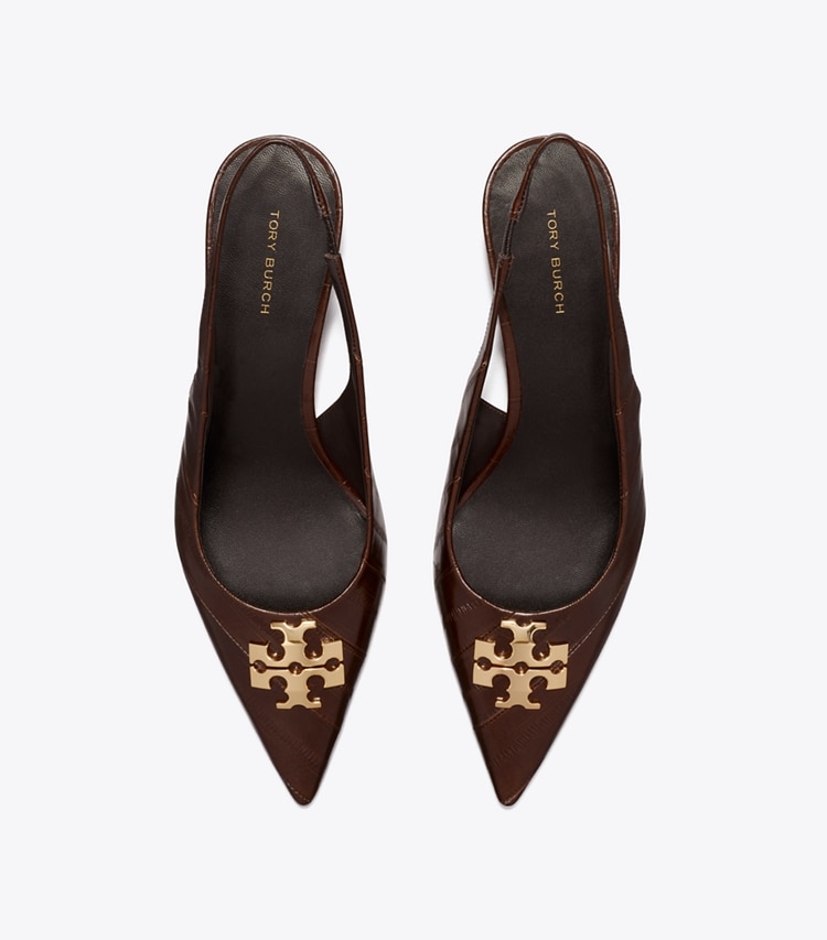 Tory Burch designer heels Charlie Slingback in DARK BROWN EEL von oben