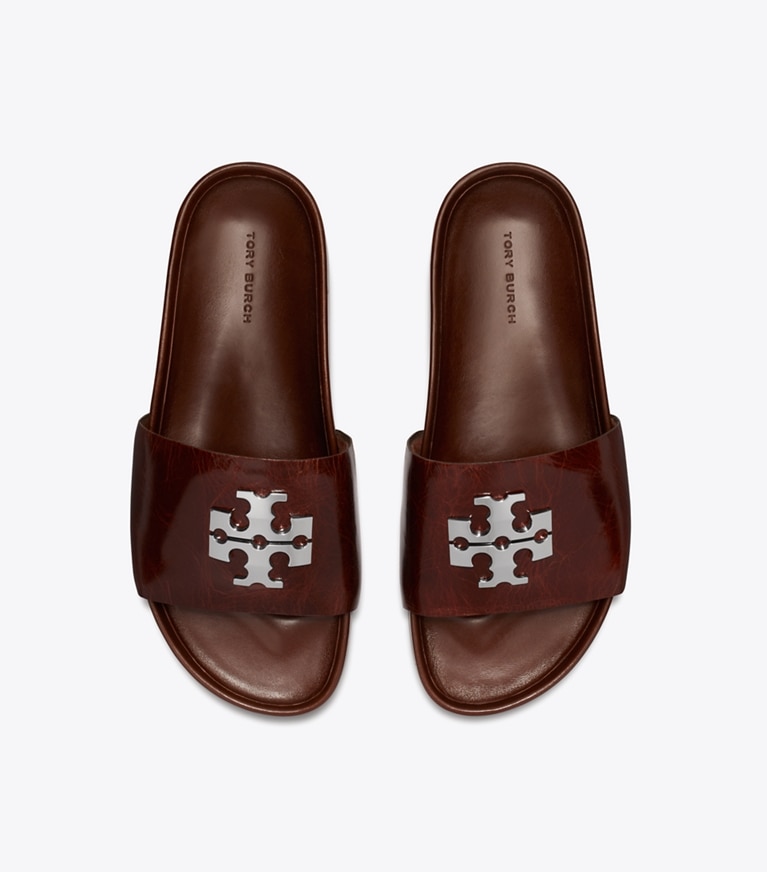 Tory Burch designer sandals Charlie Sport Slide in PAPAYA SEED overhead