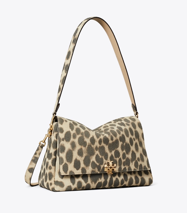 Tory Burch designer shoulder bags Charlie Suede Shoulder Bag in Mocha Brown / SHEA BUTTER angle