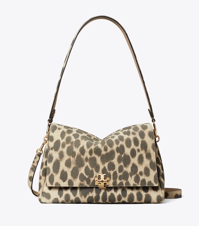 Tory Burch designer shoulder bags Charlie Suede Shoulder Bag in Mocha Brown / SHEA BUTTER front