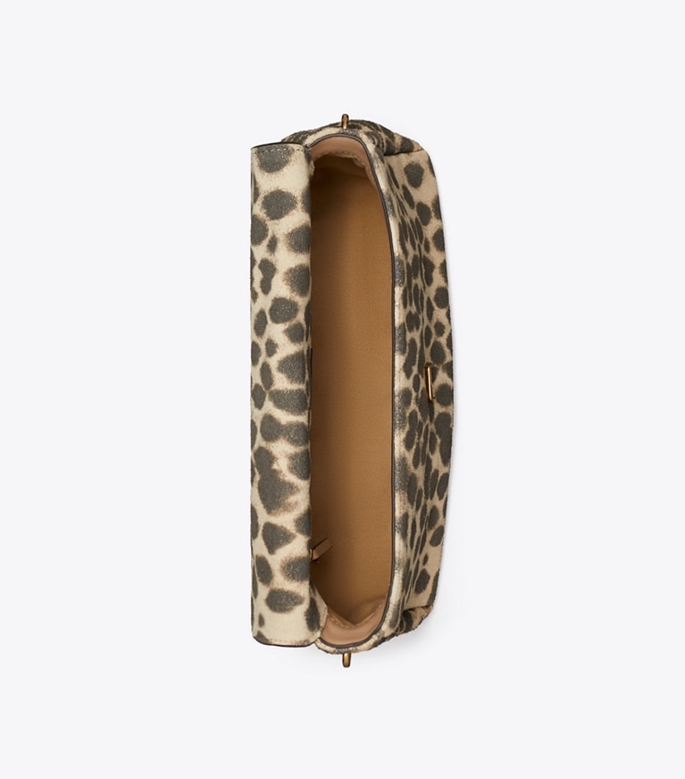 Tory Burch designer shoulder bags Charlie Suede Shoulder Bag in Mocha Brown / SHEA BUTTER overhead