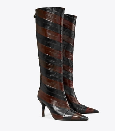 Tory Burch designer knee boots Charlie Tall Boot in BROWN / BLACK angle