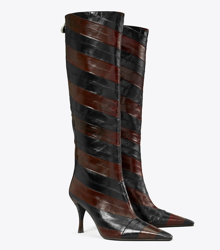 Tory Burch designer knee boots Charlie Tall Boot in BROWN / BLACK angle