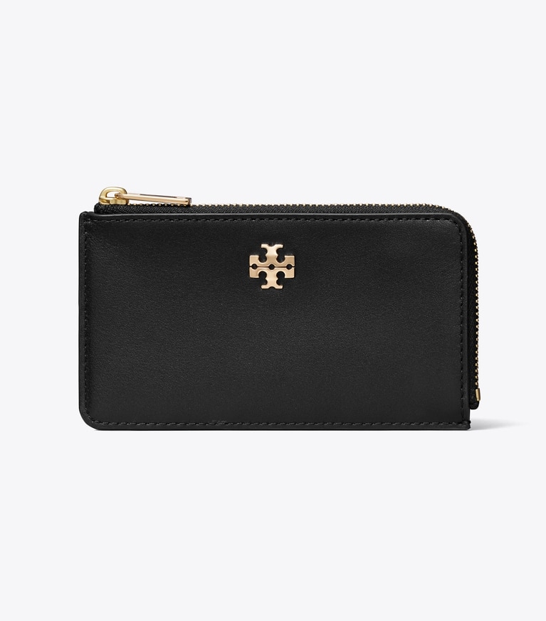 Tory Burch designer card cases Charlie Zip Card Case in Black front