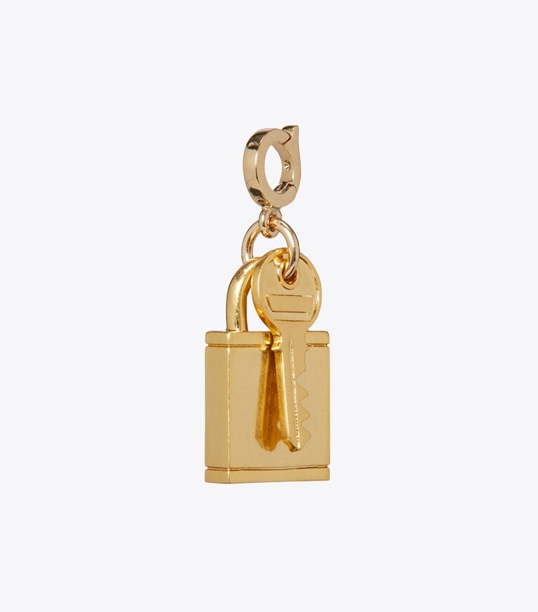 Tory Burch designer épingles à cheveux Charm cadenas et clé Curiosity in Light Brass front
