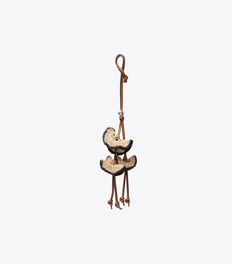 Tory Burch designer bijoux de sac et porte-clés Charm de sac fleurs en raphia in Natural front