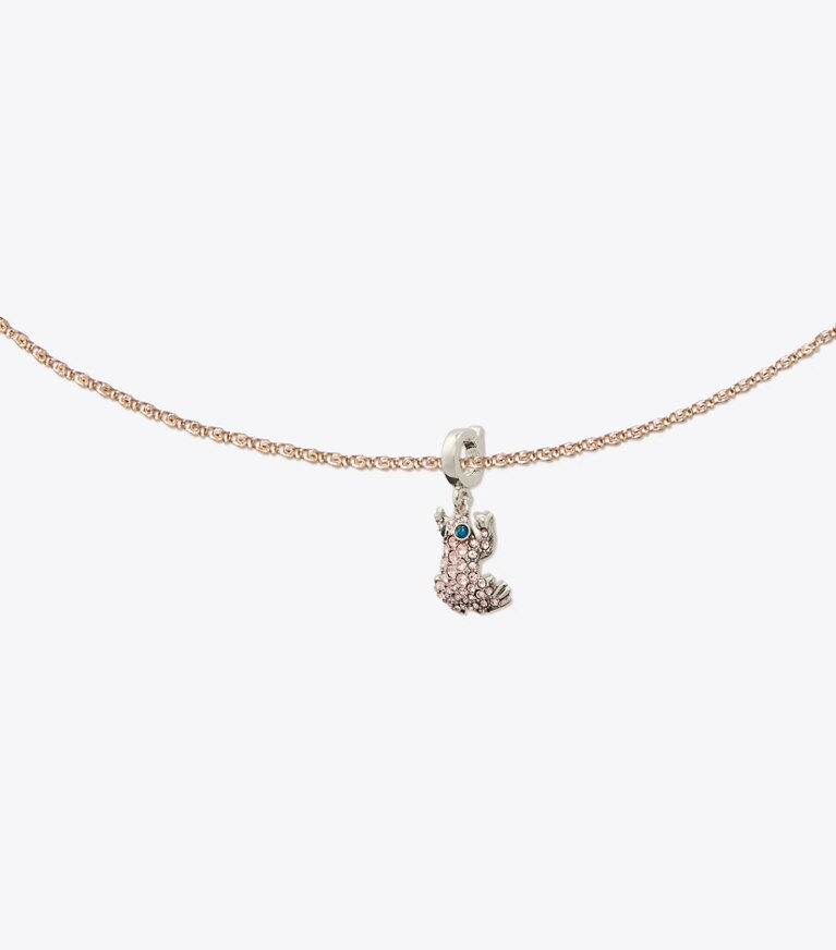Tory Burch designer épingles à cheveux Charm grenouille Curiosity pavé de cristaux in Antique Silver / Pink informations