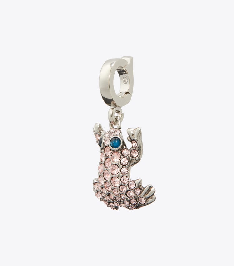 Tory Burch designer épingles à cheveux Charm grenouille Curiosity pavé de cristaux in Antique Silver / Pink front