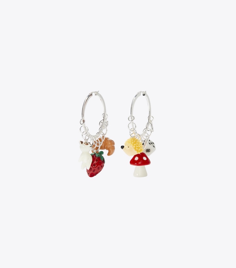 Tory Burch designer earrings Charm Hoop Earrings in Light Silver / Multi front